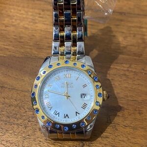 Invicta Gold and Silver Watch with Blue Details